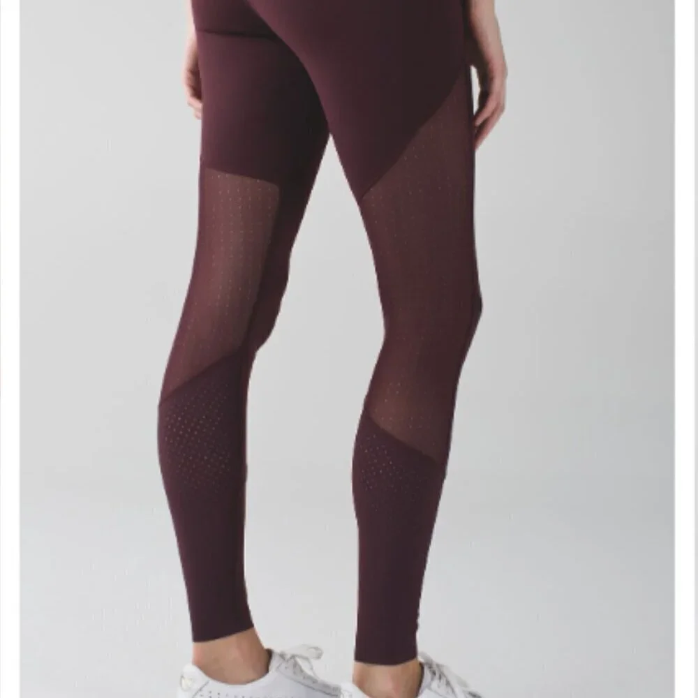 Lululemon Barre Star Leggings Yoga Athleisure Full-On Luon Bordeaux Drama Size 6